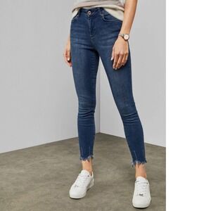 Ted Baker Blue Denim Skinny Jeans Distressed Frayed Hem Cropped Ankle Size‎ 2